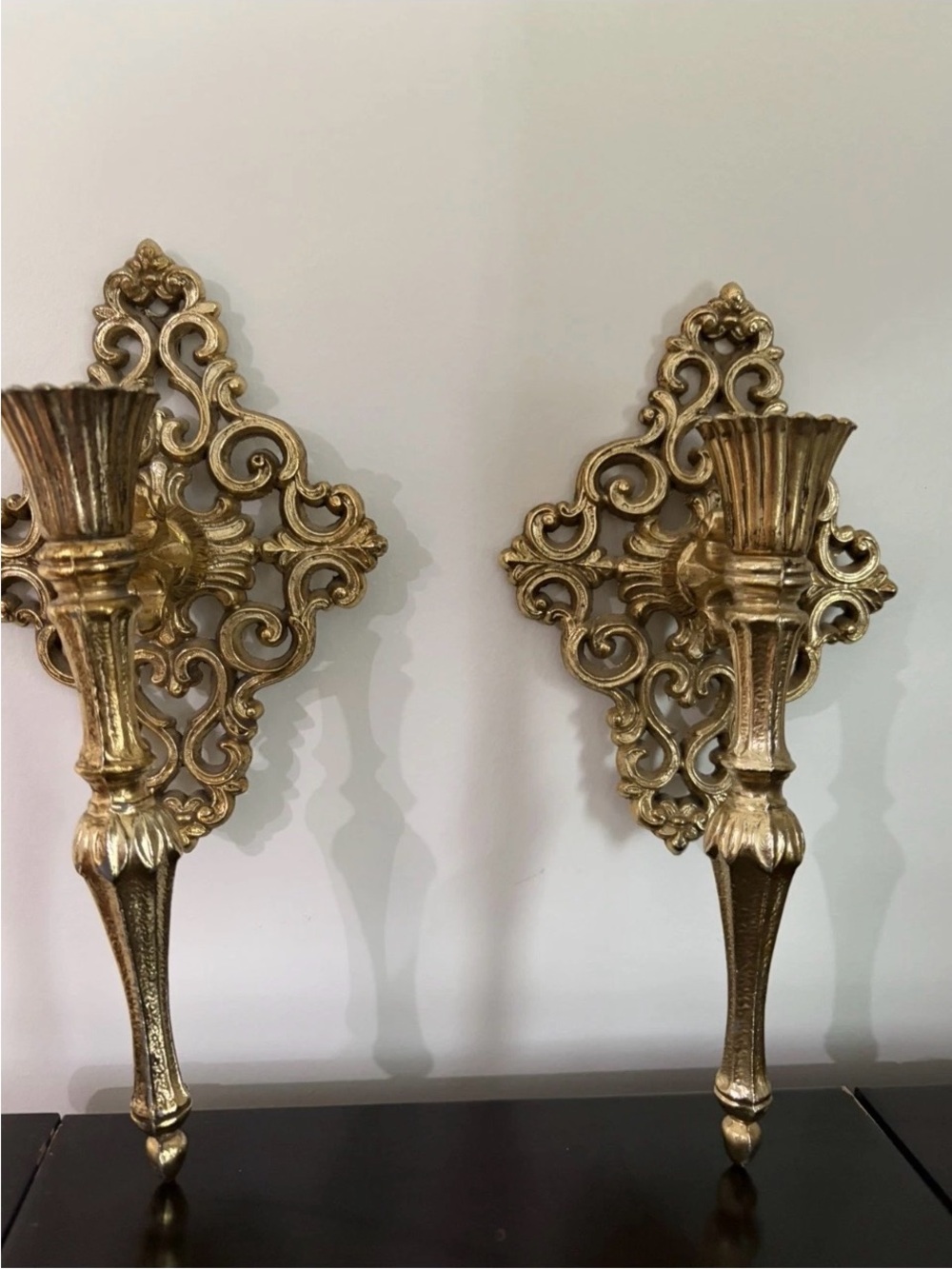 Ornate Gold brass Wall Sconces Pair - Decorative Home Accent